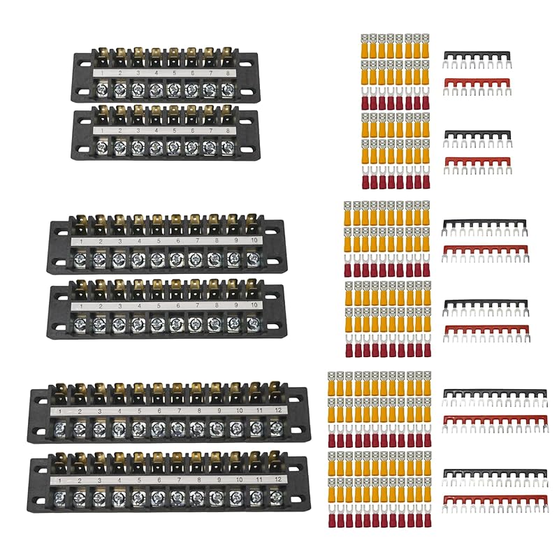 Dual Terminal Blocks – 2 Sets of 2/4/6-Position Strips with Jumpers & Connectors for Enhanced Electrical Wiring and Power Distribution
