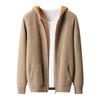 Men's Zipper Hooded Wool Cardigan - Thick Knitwear for Autumn/Winter