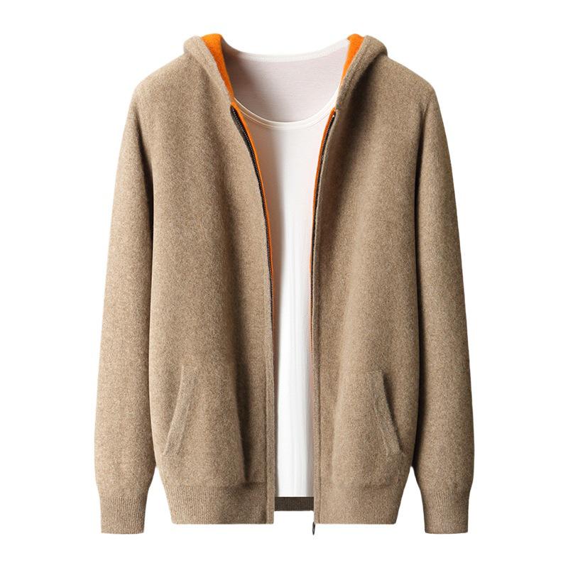 Men's Zipper Hooded Wool Cardigan - Thick Knitwear for Autumn/Winter