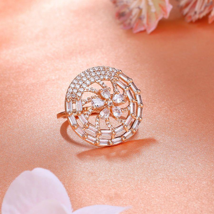 Женское дизайнерское кольцо на палец Estele с розовым золотом и цветком CZ (регулируемое)