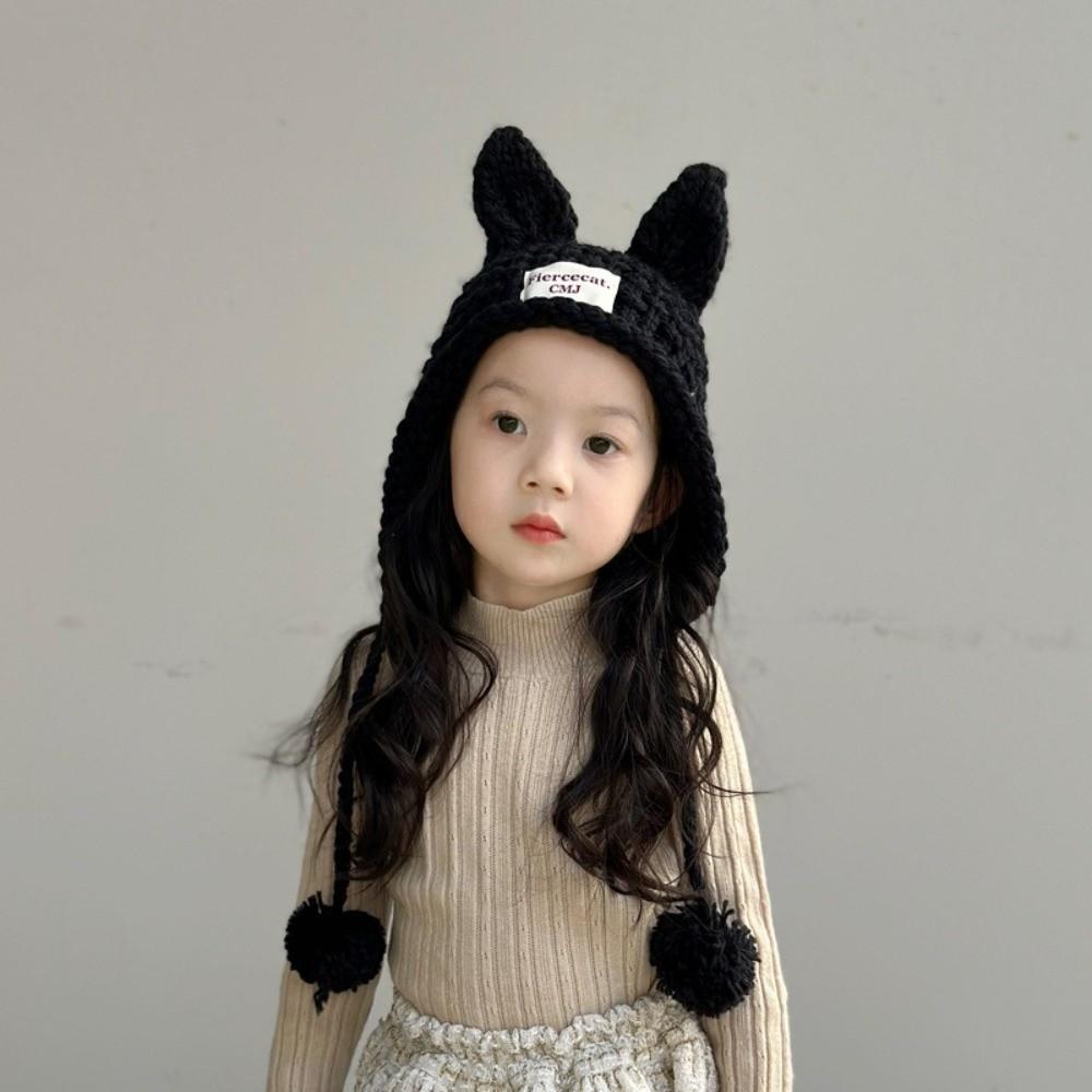 Solid Color Baby Crochet Hat Rabbit Ear Ear Protection Cap Korean Hand Knitted Cap  Kids