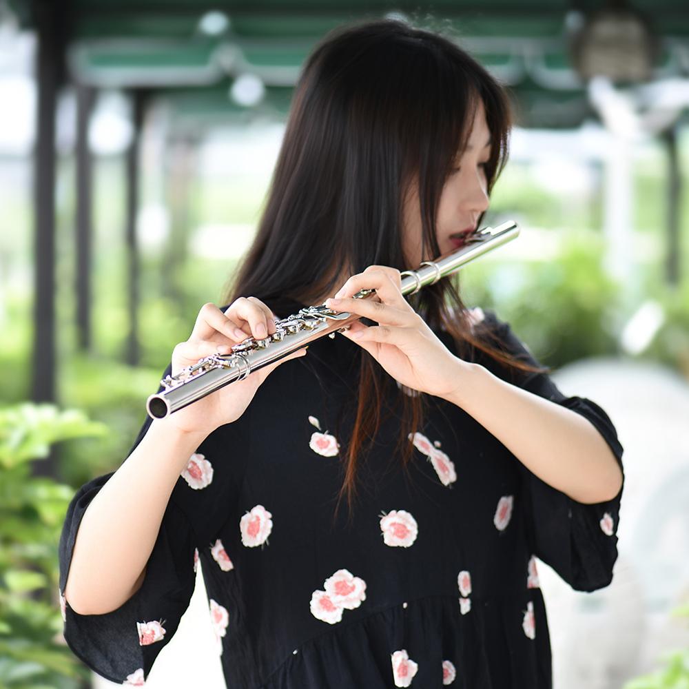 

Західна концертна флейта з нікельованим покриттям, 16 отворів, тональність C, інструмент з купронікелю, духовий, з серветкою для чищення, паличкою, рукавичками