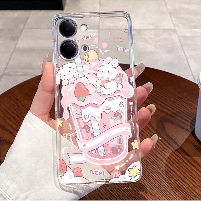 For Vivo Y11 5G V2575 Case Vivo Y21 5G V2553 Phone Case Clear Luxury Cute Love Heart Rabbit Funny TPU Soft Silicone Back Cover