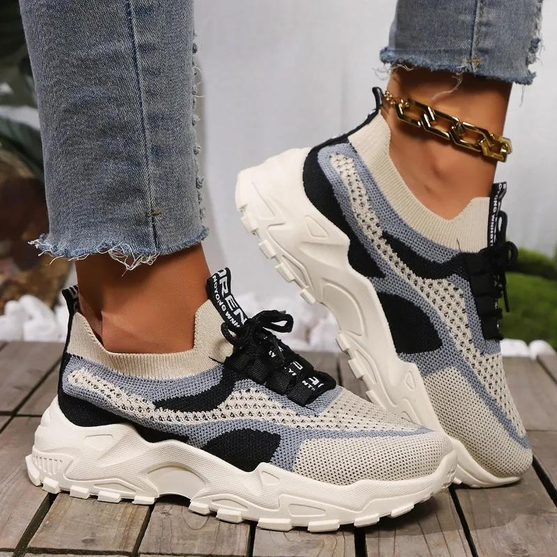 Moda 2024 Wiosna i Jesień Wysokiej Jakości Damskie Buty Modne Okrągły Nosek Kolorowy Blok Niskie Sznurowane Damskie Buty Sportowe