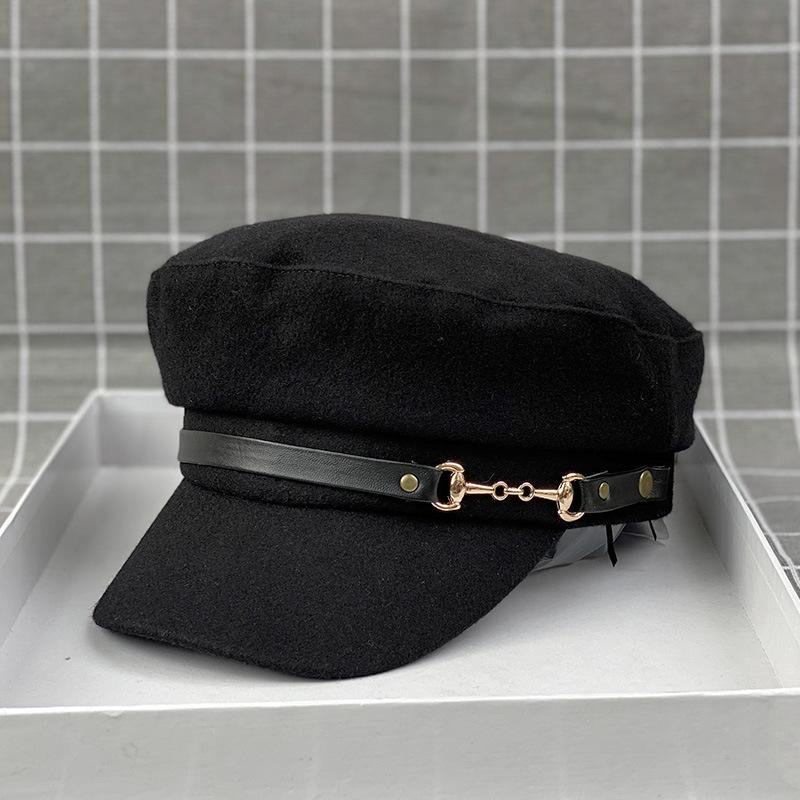 

Капелюх Жіночий Модний Темно-синій Капелюх Нішевий Дизайн Металева Пряжка Ремінь Декоративний Вовняний Капелюх-качка З Пласким Верхом l large size 59cm чорний