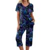 Women's Two Piece Halloween Print Lounge Set Short Sleeve V Neck Top and Capri Pants Casual Pajama Set for Relaxed Fit