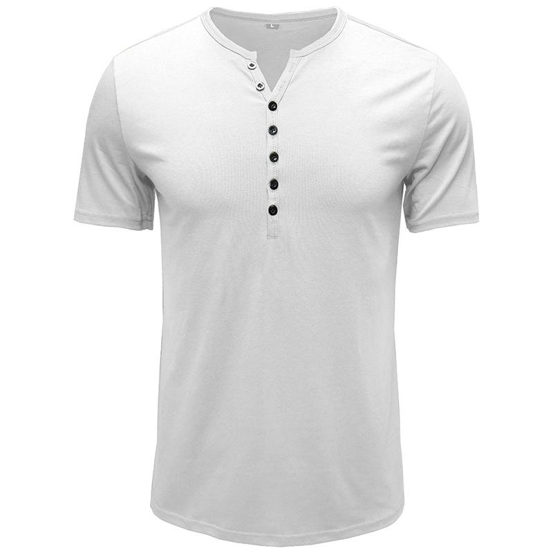 Herren Henley-Kragen Kurzarm Einfarbig Slim Fit Knopfleiste Lässiges Basic T-Shirt