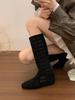 4CM Inner Height Increase~ Retro Spice Girl Maillard Hollow Boots Women's Summer Breathable Non-slip Millennial Wind Thin Boots