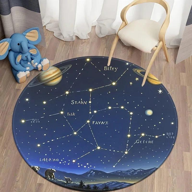 Galaxy Theme Round Carpet Exclusive for Cosmic Astronomy Enthusiasts, Soft Non-Slip Durable Floor Mat Decorative Carpet