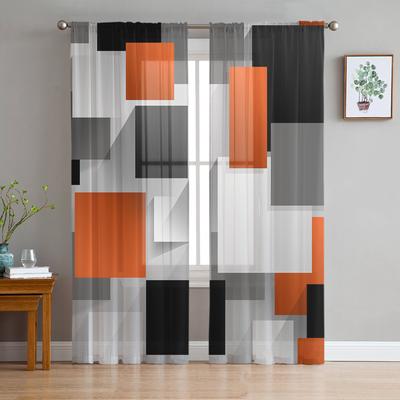Geometric Figures Orange Abstract Sheer Curtain For Bedroom Tulle Voile Curtain For Kitchen Living Room Decor Window Treatment