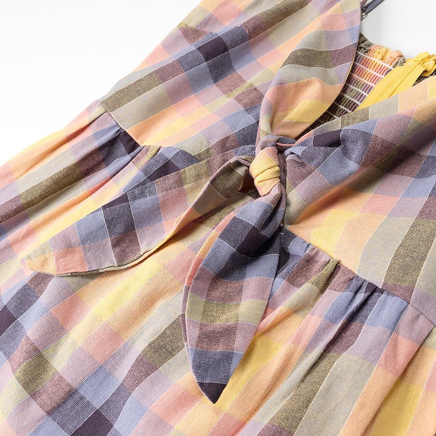 Women's Summer Plaid Bow Lace-Up Mini Dress