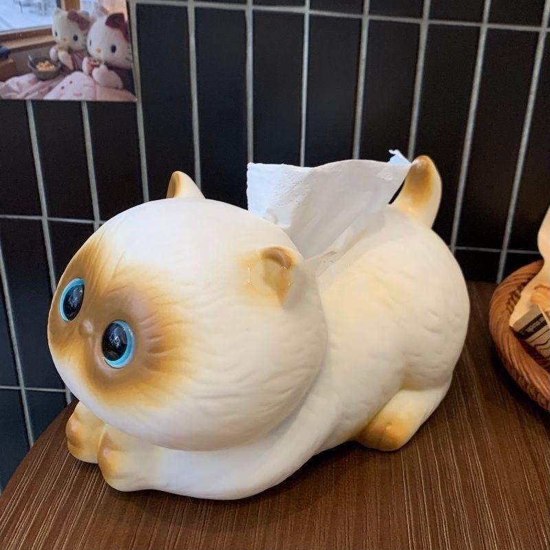 Cartoon Cat Tissue Box, Living Room Desktop Ceramic Paper Box, Household High-End Ornament Creative Napkin Paper Box