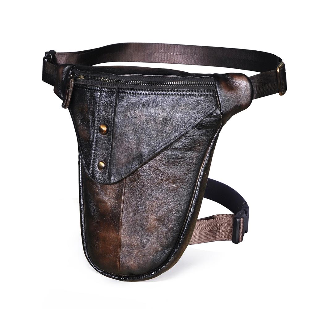 Crazy Horse Leather Men Vintage Multi-function Messenger One Shoulder Bag Design Travel Belt Fanny Waist Pack Drop Leg Bag