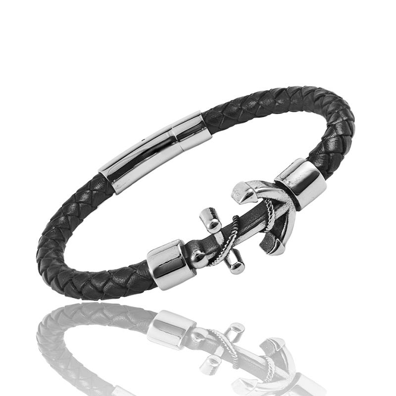 

Simple Arrow Pattern Stainless Steel Accessories Men s Leather Bracelet Weaving Suitable for Handsome Boys Birthday Gifts 20.5cm серебряный