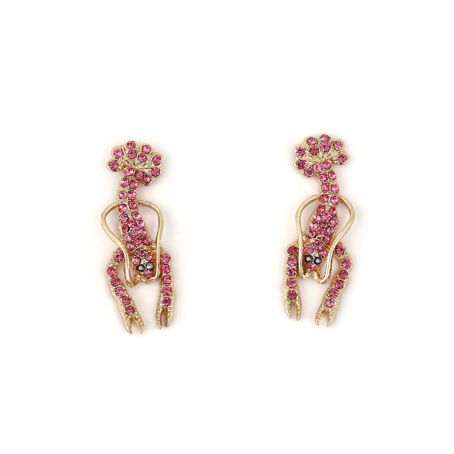 

Fashionable, creative, retro and unique design animal lobster alloy studded with colorful diamonds earrings