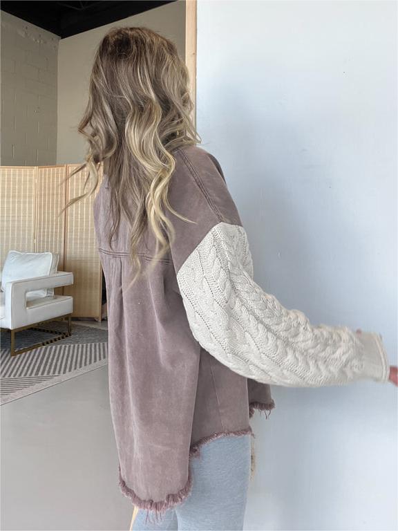 Chaqueta de Lana Denim con Manga de Punto Patchwork para Mujer Transfronteriza 2023