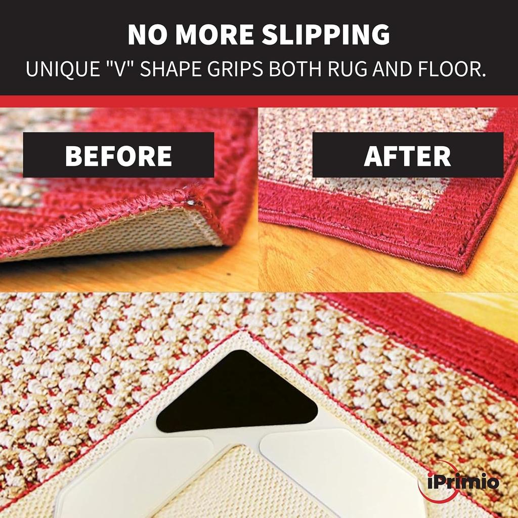 StepNGrip Rug Corner Grippers 4-Pack - Flattens Edges to Hold Rugs in Place - Impedes Curling with Stiff Layer - Reble Carpet Grip Pads with