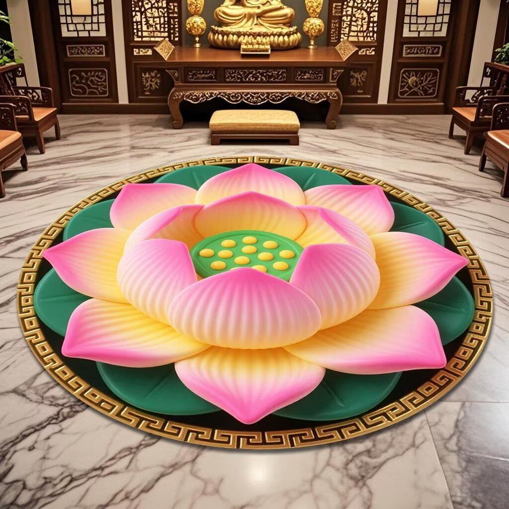 Modern Lotus Pattern Round Carpet Lint-free Decoration Home Living Room Rug Antiskid Soft Room Decor Chair Mat Easy Cleaning