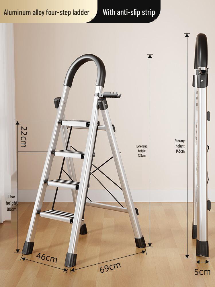 Four-Step Folding Telescopic A-Frame Ladder for Indoor Use