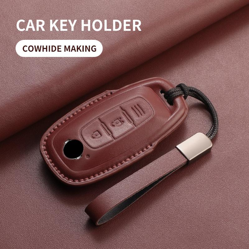 Genuine Leather Auto Key Fob Cover Case Housing Fit For Nissan Teana Qashqai X-Trail Kicks Tiida Auto Smart Key Fob Housing Long-lasting Protective