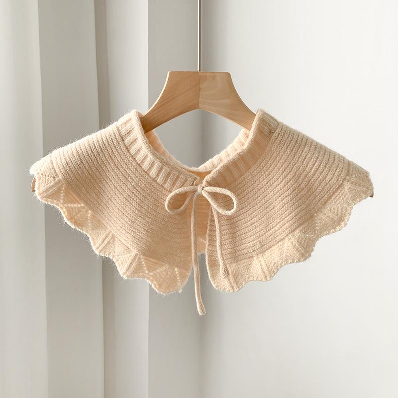 

Теплая шаль, внешнее украшение, женская универсальная вязаная шерстяная шаль с накладным воротником и горизонтальным воротником 45x20cm покинуть белый