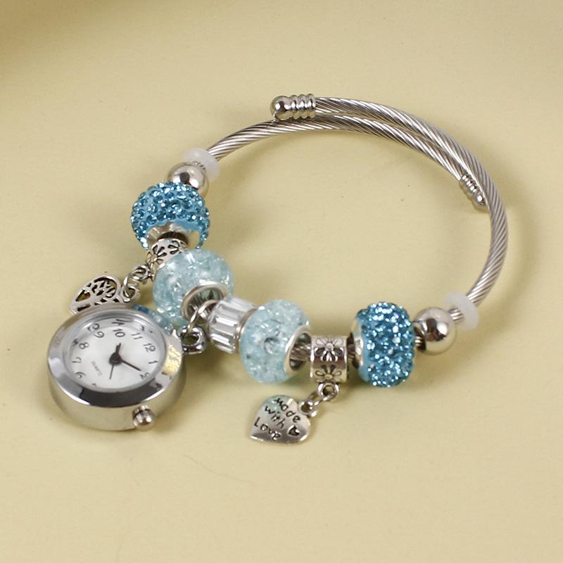 

Любовь Подвеска Бусины Браслет Кварцевые Часы Женские Браслет Часы