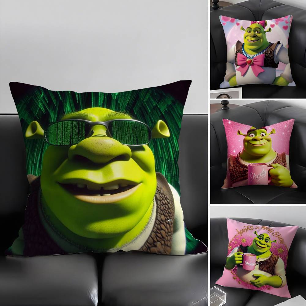 Funny Cartoon S-Shreks Pillow Case Home Dorm Chair Back Short Plush Double-Sided Printing Office Nap Time Cushion Cover