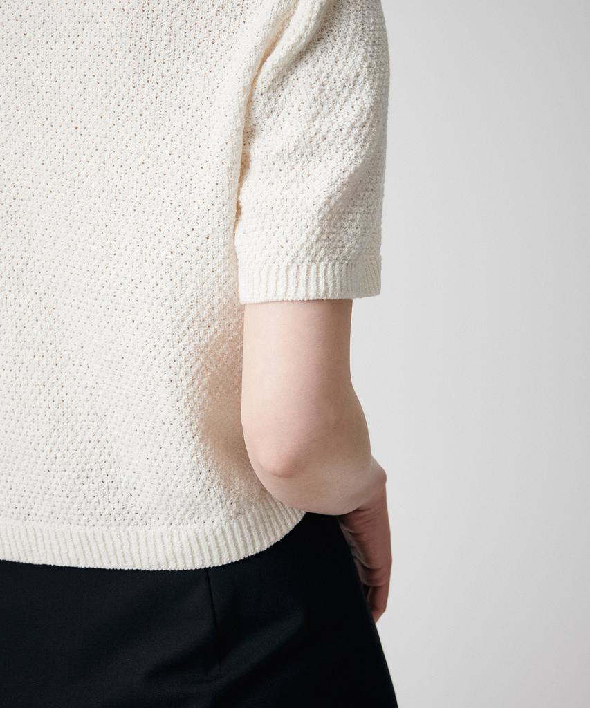 MUSINSA STANDARD WOMAN Women'S Linen Blend Textured Knitted Polo Shirt [Ivory]