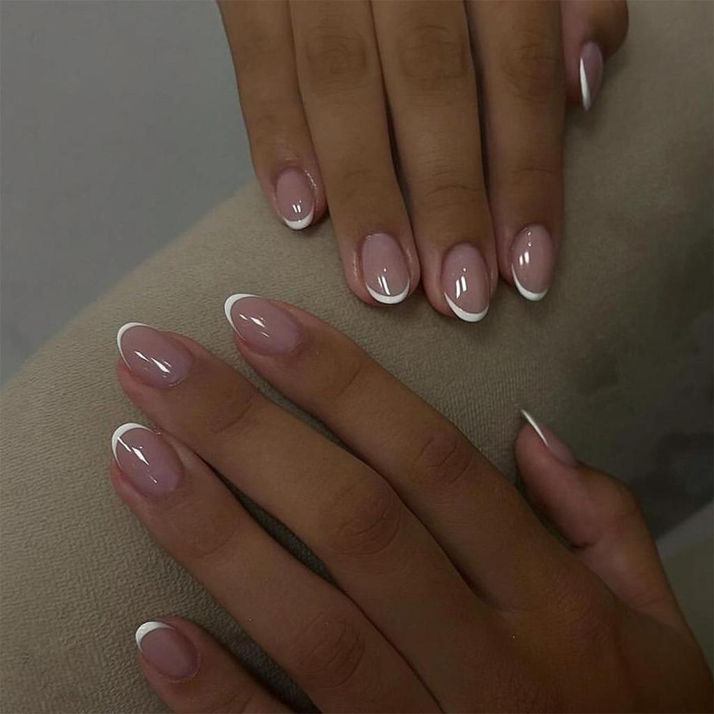 Classic French White Edge Short Round Press-On Nail Tips