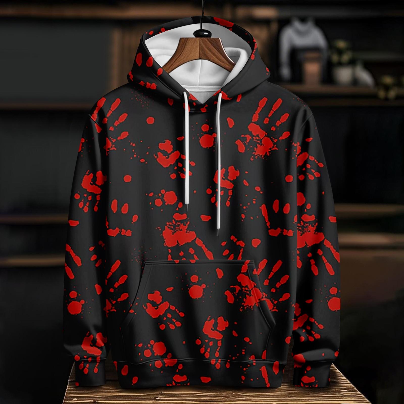 

Женский повседневный модный худи с длинным рукавом и принтом на Хэллоуин XL арбуз красный