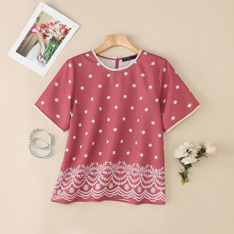 

ZANZEA Женская повседневная летняя блузка с круглым вырезом и коротким рукавом с принтом 5XL