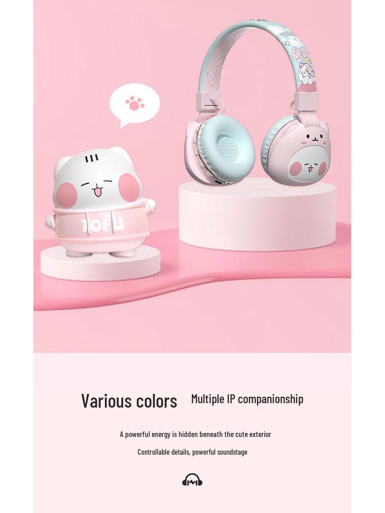 Women's Cartoon Wireless Bluetooth Over-Ear Headphones - Stereo Sound, Long Battery, 85dB