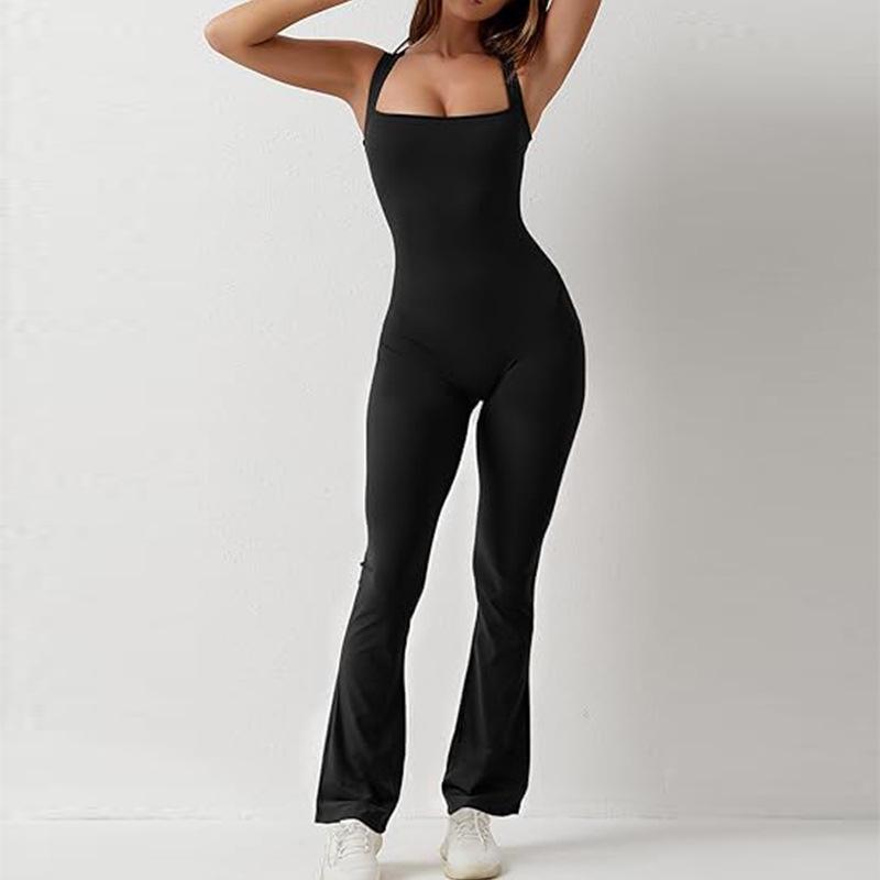 2024 Square Neck Seamless Yoga Jumpsuit with Flared Pants