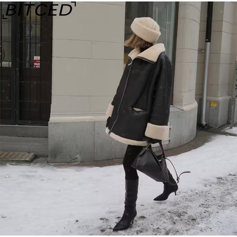 BITCED Women's Autumn/Winter Plus Size Fashion Shearling Coat Loose-Fit Shearling Coat