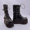 Plus Size 43 Autumn Women Boots Buckle Round Toe Wedges Platform Boots Punk Goth Ins Women Street Shoes Combat Boots For Women for daily use