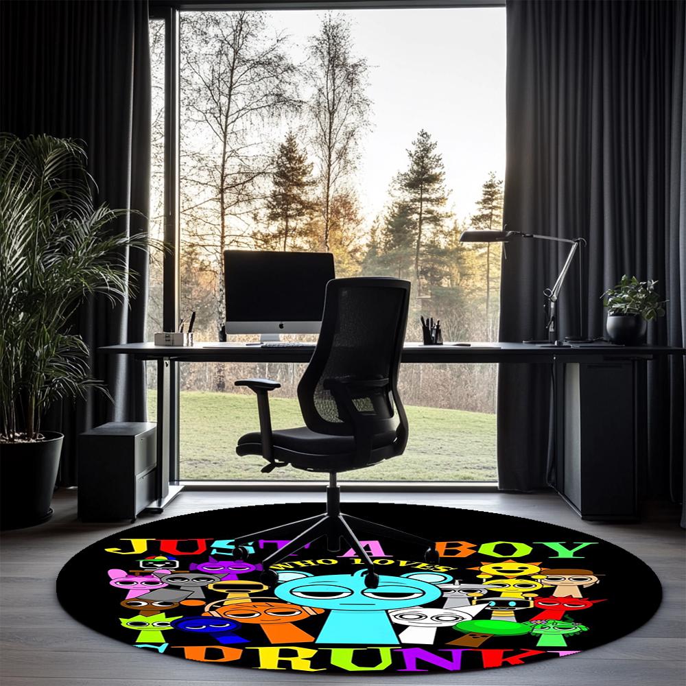 Sprunki Printed Round Rug Carpet Chair Rug Area Rug Entryway Doormats,for Office Chair Living Room Bedroom Kitchen Room.