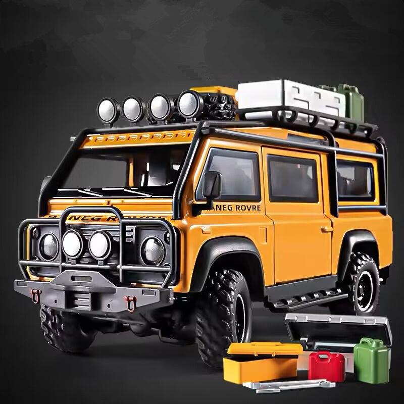 1/32 Land Range Rover Defender Van din aliaj de mașină de camping, model de jucărie din metal, vehicule de teren, model de mașină, lumină sonoră, cadouri pentru copii