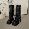 Pant Pants Boots Knight Boots Fashion Autumn New Versatile Folded Belt Buckle Thick-soled Heightening Boots Women