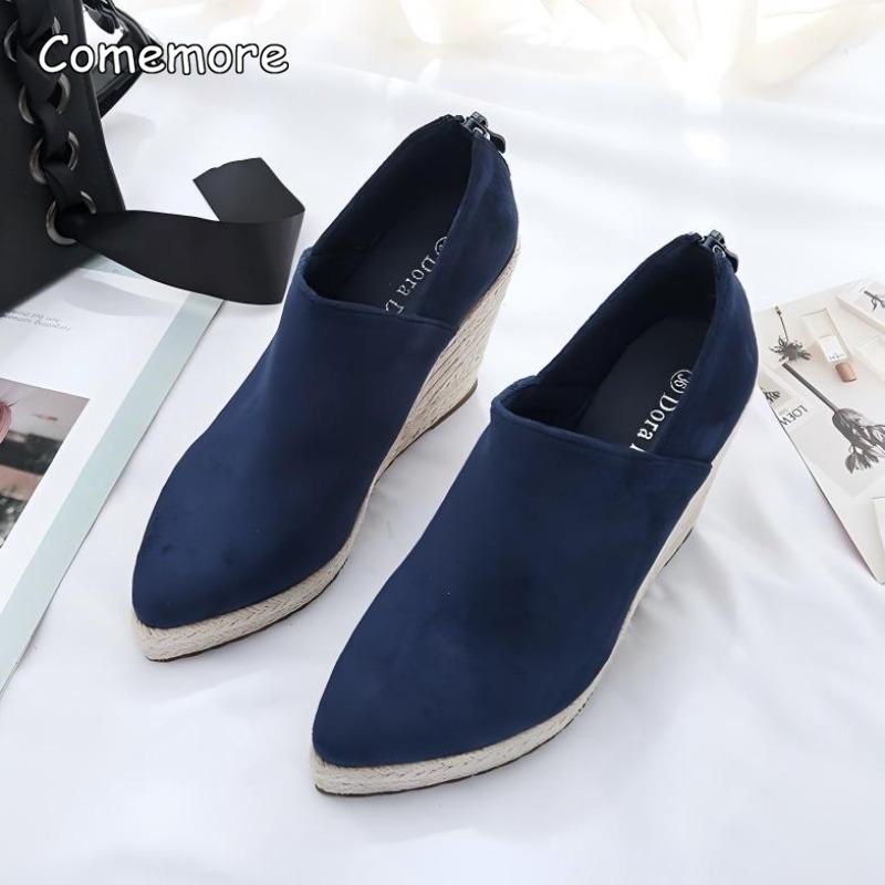 Women's Wedges Heel Ankle Boots Pointed Toe Platform Sole Espadrille Straw Design Fashion Bohemian Casual Booties Botas Mujer
