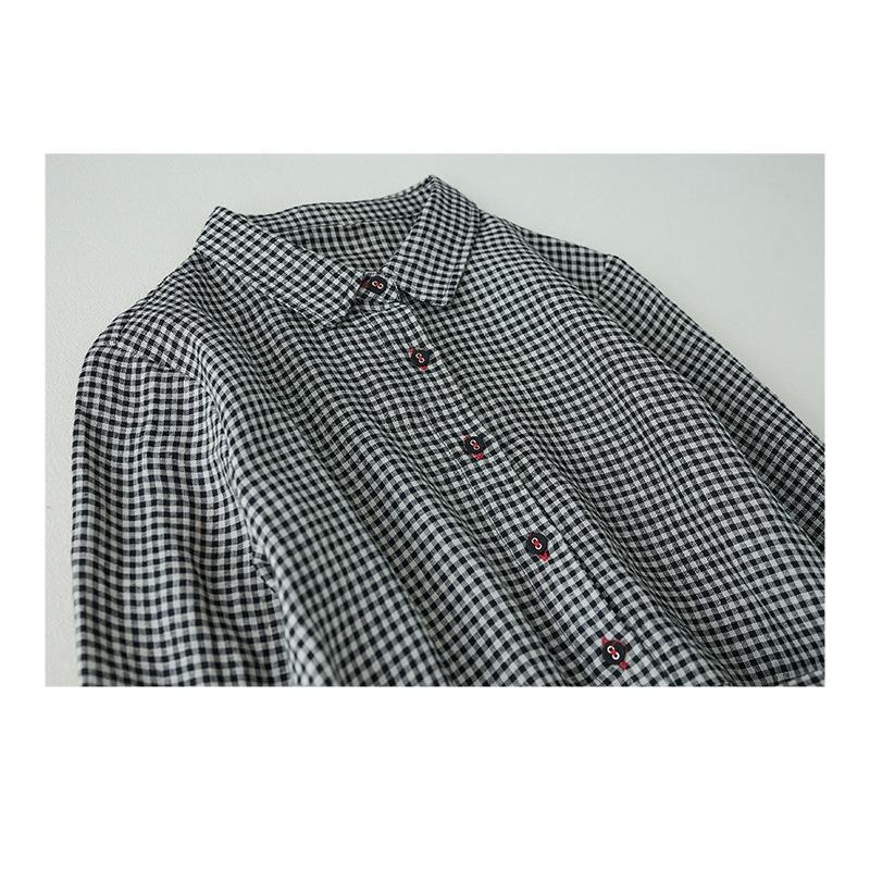 Kleid Künstlerisch Locker Altersreduzierend Lässig Schnürung Karomuster Langer Rock