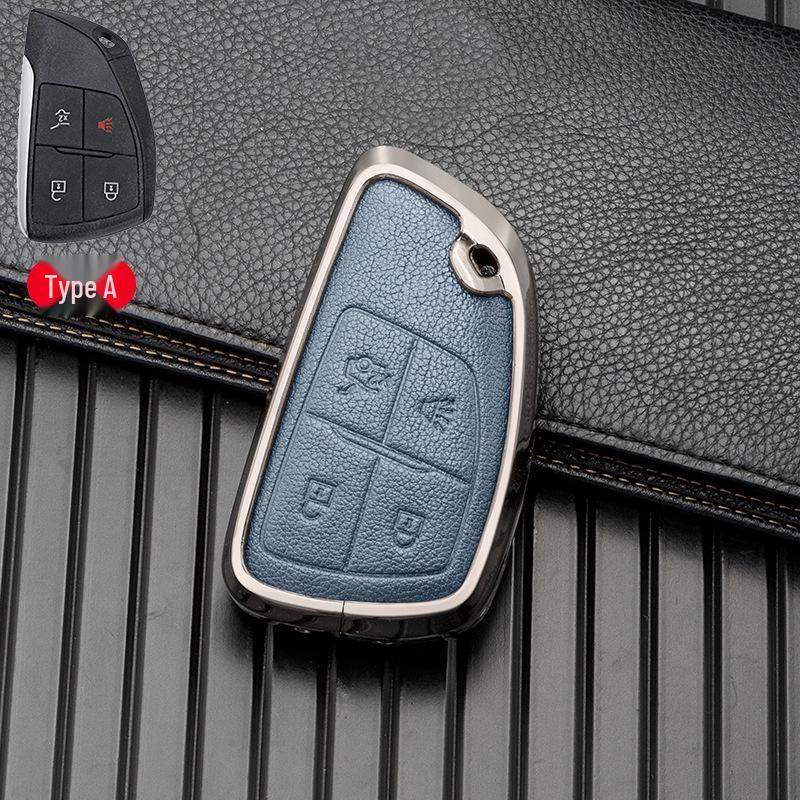 Leather Alloy Key Case for 2021-2022 Buick Envision - Metal Full Wrap, Double-Sided Protection