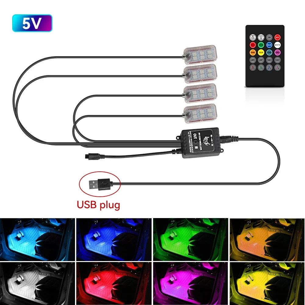 LED Automotive Interior RGB Decorative Lamp Atmosphere Lamp Foot Strip Light Kit Accessories Backlight Remote App Music Control