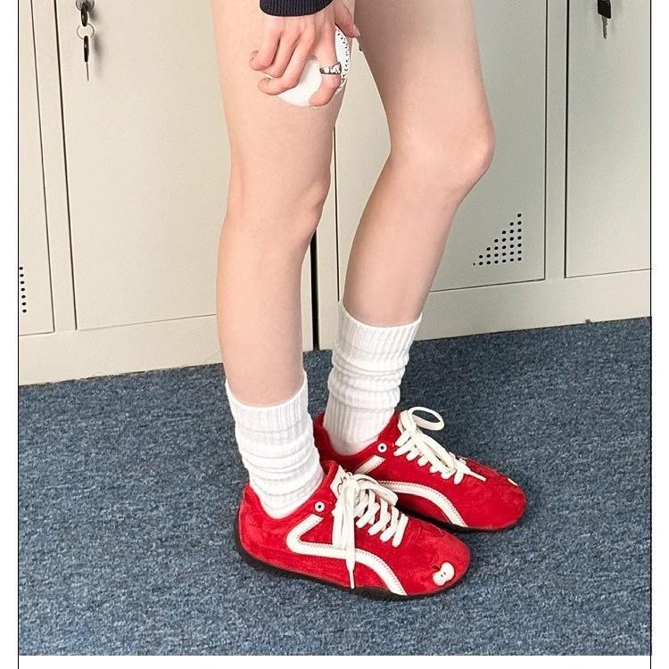 Red German training shoes women's 2025 new spring casual sports shoes retro flat-bottomed versatile soft-soled color matching Forrest Gump shoes