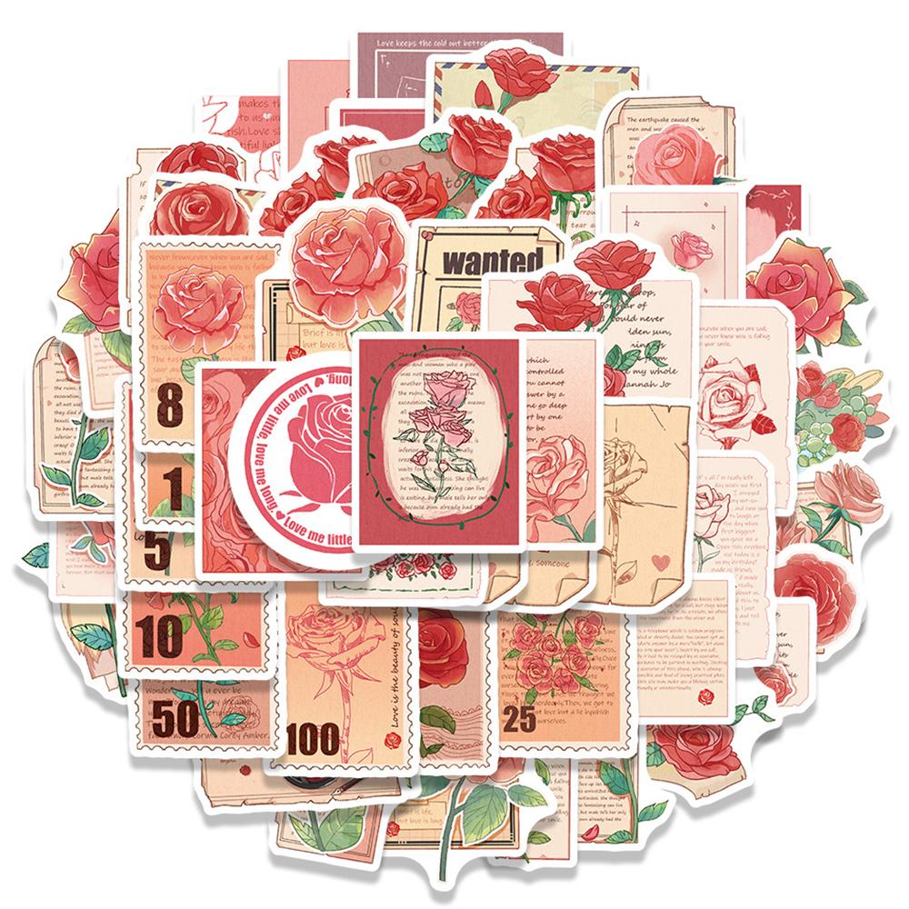 10/30/50pcs Cute Cartoon Red Rose Letter Stickers Vintage Aesthetic Graffiti Decals DIY Luggage Helmet Phone Sticker Decoration