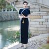 Elegant Velvet Cheongsam: 2026 Long Skirt Model for Fashion Shows & Stage Performances