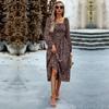Women's Autumn Winter Elegant Square Neck Puff Sleeve High Waist Floral Long Printed Dress