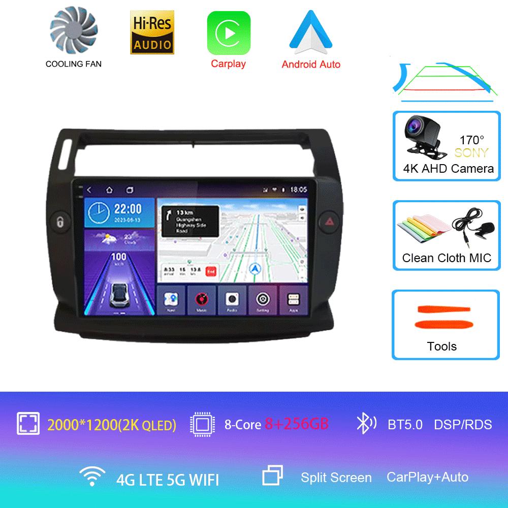 Car Radio Android 14 Carplay For Citroen C4 C-Triomphe Quatre 2004 - 2014 Navigation GPS Multimedia Player Stereo WiFi+4G DSP BT