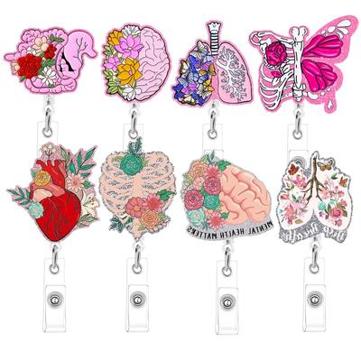 Medizinischer Organknochen, Lunge, Gehirn, Herz, einziehbarer Clip, Ausweisschnalle, Abzeichenclip, Krankenschwester-Abzeichenrolle, Schlüsselanhänger, Acryl-Glitzer