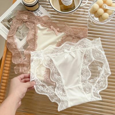 Damen Sexy Spitzen-Slips Nahtlose Schleife Bequeme Slips Niedrige Taille Dessous