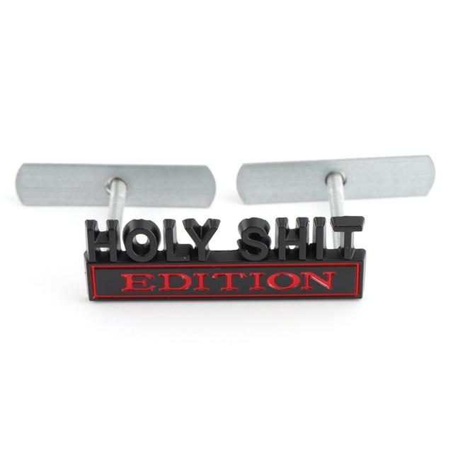 1Pc 3D Metal Holy Shit Edition Logo Car Front Grille Badge Side Fender Rear Trunk Emblem Sticker Decal